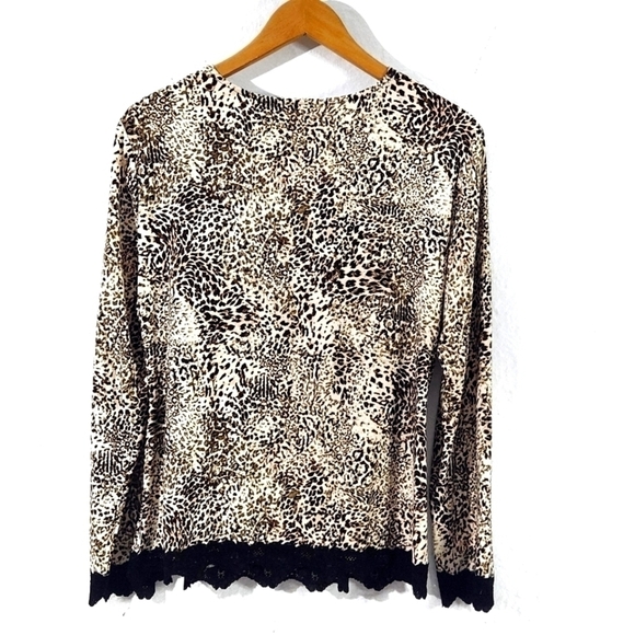 Vintage Frank Lyman Design Long Sleeve  Leopard Print Lace Hem - Picture 7 of 10
